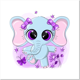 Cute elephant with purple eyes Posters and Art